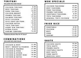 Teriyaki Bowl menu