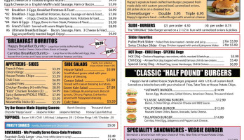 Happy's Hamburgers menu