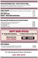 Happy's Hamburgers menu