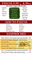 Pasta Pronto menu