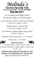 Melinda's Gourmet Specialty Deli menu