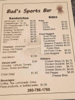 Bud's Sports menu