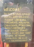 Bisbee Grand Saloon menu