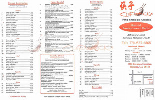 Chopsticks Chinese Cuisine menu