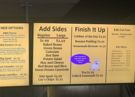 Zaba's menu