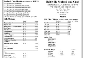 Beltsville Seafood And Crabs menu