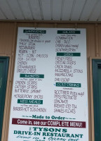 Tyson's Drive In menu