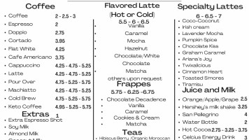 Latte Vino menu