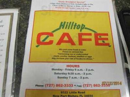 Hilltop Cafe menu