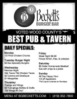 Beckett's Burger Rel Room menu