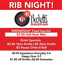 Beckett's Burger Rel Room menu