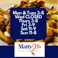 Matty B's Mountainside Cafe menu