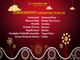 Sri Balaji Caffe menu