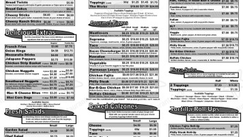 Ten Pin Pizza Subs menu