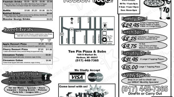 Ten Pin Pizza Subs menu