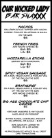 Our Wicked Lady menu