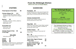 Shillelagh Pub Friendly Sons Of The Shillelagh menu