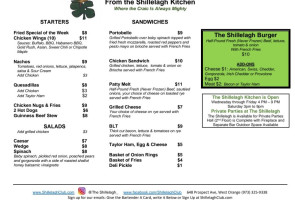 Shillelagh Pub Friendly Sons Of The Shillelagh menu