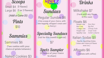 Spotz Gelato menu