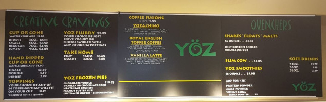 Yoz Yogurt menu