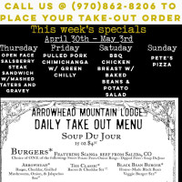 Arrowhead Mountain Lodge menu