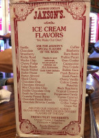 Jaxson's Ice Cream Parlor menu