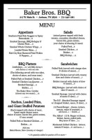 Baker Bros. Bbq menu