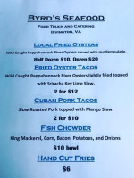 Byrd's Seafood Company menu