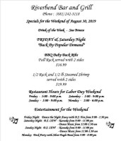 Riverbend menu