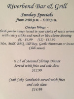 Riverbend menu