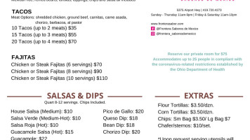 Frontera Sabores De Mexico menu