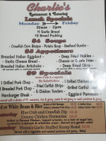 Charlie's Restaurant and Catering menu