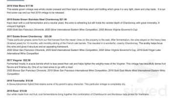 Bluestone Vineyard menu