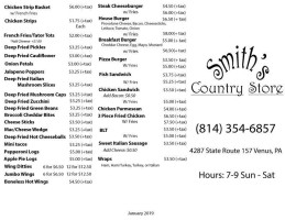 Smith's Country Store menu