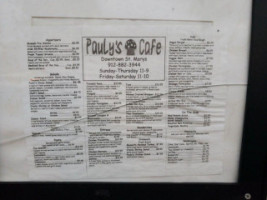 Pauly's Cafe menu