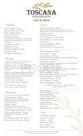 Toscana's menu