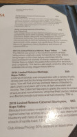 Artesa Vineyards Winery menu