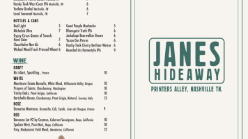 Jane’s Hideaway menu