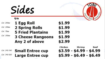 Tobu Oriental Eatery menu