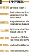 Eyland's menu