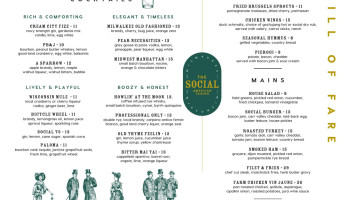 The Social American Tavern menu
