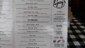 Gary's Pizza menu