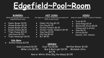 Edgefield Pool Room menu