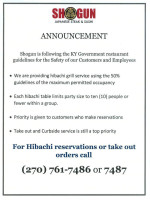 Shogun Japanese Steak Sushi menu