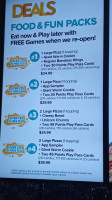 Chuck E. Cheese menu